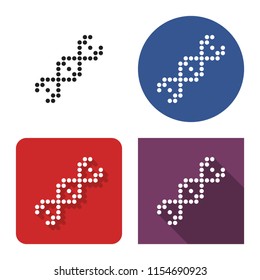 Dotted icon of DNA helix in four variants. With short and long shadow   