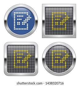 Dotted icon of document and pencil on glossy button in four variants