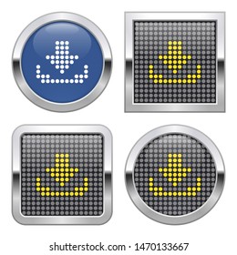 Dotted icon of  download on glossy button in four variants