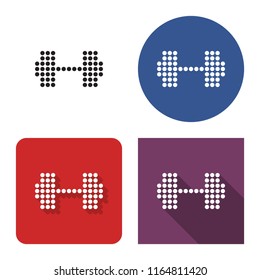 Dotted icon of dumbbell in four variants. With short and long shadow
