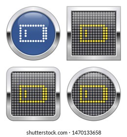 Dotted icon of electric battery low charge level  on glossy button in four variants