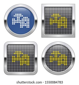 Dotted icon of electric meat chopper on glossy button in four variants