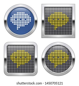 Dotted icon of  elliptical speech bubble on glossy button in four variants