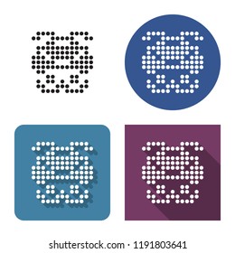 Dotted icon of flying car  in four variants. With short and long shadow