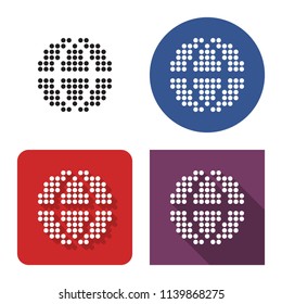Dotted icon of globe in four variants. With short and long shadow