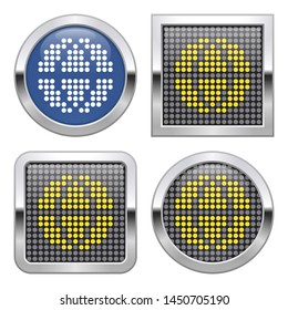 Dotted icon of globe on glossy button in four variants