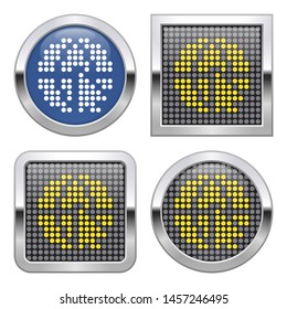 Dotted icon of  globe with pointer arrow (go to web) on glossy button in four variants