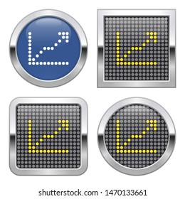 Dotted icon of a graph with ascending arrow on glossy button in four variants