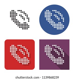 Dotted icon of handset in four variants. With short and long shadow