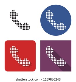 Dotted icon of handset in four variants. With short and long shadow