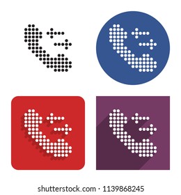 Dotted icon of handset with incoming-outgoing arrrows in four variants. With short and long shadow