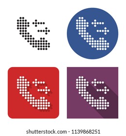 Dotted icon of handset with incoming-outgoing arrrows in four variants. With short and long shadow