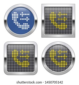 Dotted icon of handset with incoming-outgoing arrrows on glossy button in four variants