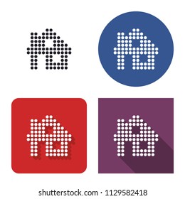Dotted icon of home in four variants. With short and long shadow