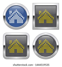 Dotted icon of home on glossy button in four variants