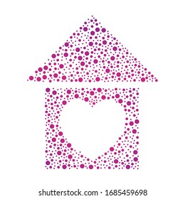 Dotted icon house with heart inside. Stay home. Better at home. Coronavirus.