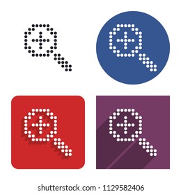 Dotted icon of  increase magnifying glass  in four variants. With short and long shadow