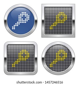 Dotted icon of key on glossy button in four variants