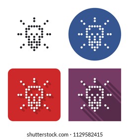 Dotted icon of lamp radiating light  in four variants. With short and long shadow