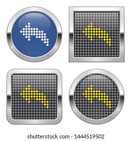 Dotted icon of  left curved arrow on glossy button in four variants