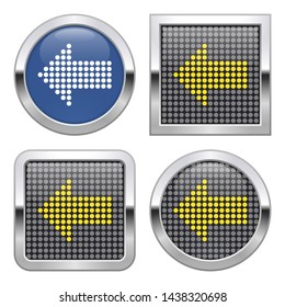 Dotted icon of left direction arrow on glossy button  in four variants
