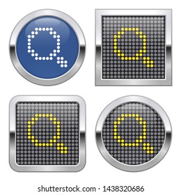 Dotted icon of magnifying glass on glossy button in four variants