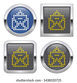 Dotted icon of open envelope and letter on glossy button in four variants