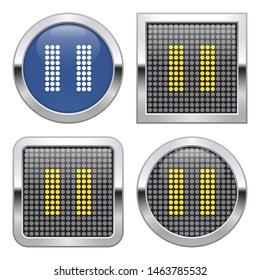 Dotted icon of pause sign on glossy button in four variants