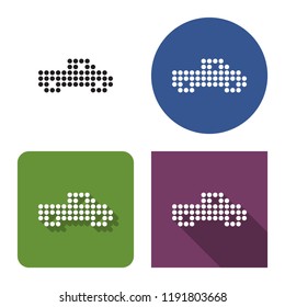 Dotted icon of pickup truck in four variants. With short and long shadow