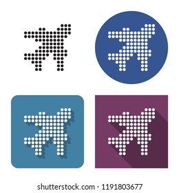 Dotted icon of plane in four variants. With short and long shadow