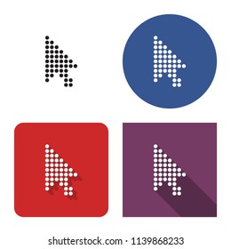 Dotted icon of pointer arrow in four variants. With short and long shadow