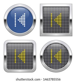 Dotted icon of  previous track  on glossy button in four variants