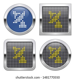 Dotted icon of radar telescope on glossy button in four variants