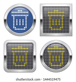Dotted icon of refuse bin on glossy button in four variants