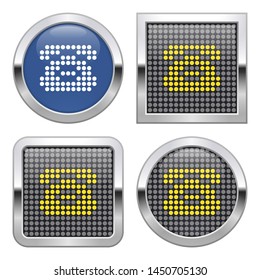 Dotted icon of retro phone on glossy button in four variants