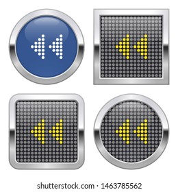 Dotted icon of  rewind back  on glossy button in four variants