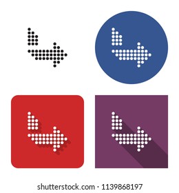 Dotted Icon Of Right Orthogonally Curved Arrow In Four Variants. With Short And Long Shadow