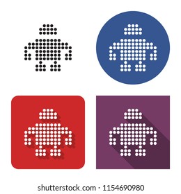 Dotted icon of robot in four variants. With short and long shadow