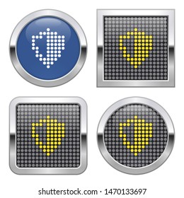 Dotted icon of  shield  on glossy button in four variants