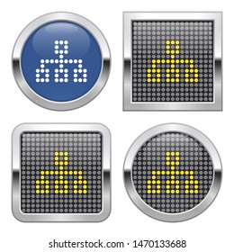 Dotted icon of site map on glossy button in four variants