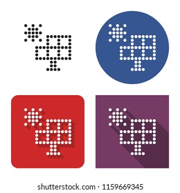 Dotted icon of solar battery in four variants. With short and long shadow   