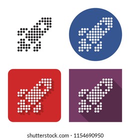 Dotted icon of space rocket in four variants. With short and long shadow