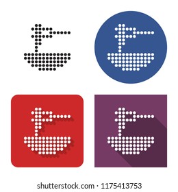 Dotted icon of spaghetti in four variants. With short and long shadow