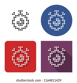 Dotted icon of stopwatch in four variants. With short and long shadow