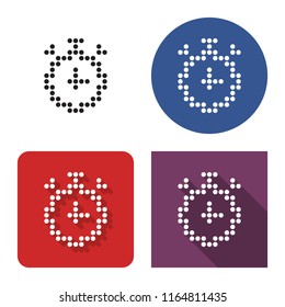 Dotted icon of stopwatch in four variants. With short and long shadow