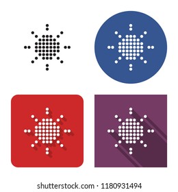 Dotted icon of sun (sunny weather) in four variants. With short and long shadow 