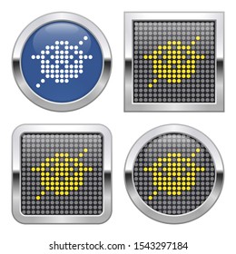 Dotted icon of  sushi roll and chopsticks on glossy button in four variants