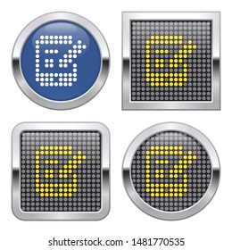Dotted icon of tablet with stylus on glossy button in four variants