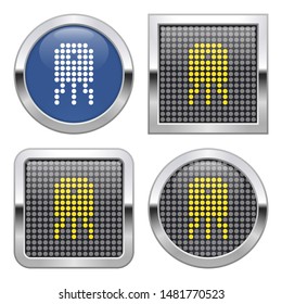 Dotted icon of transistor on glossy button in four variants