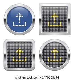 Dotted icon of upload on glossy button in four variants